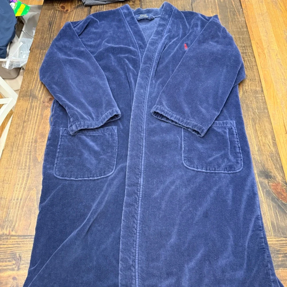 Polo Ralph‎ Lauren Mens Navy Blue Cotton Terry Cloth Robe L/XL no belt
